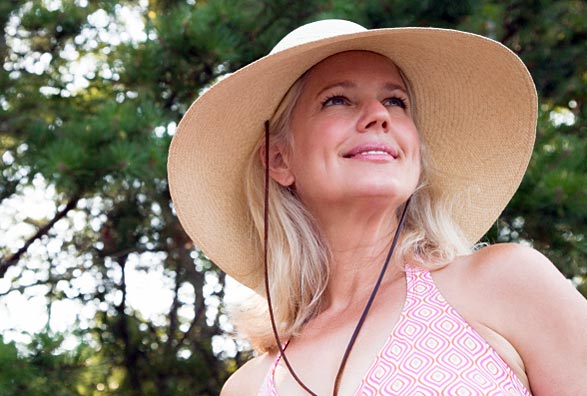 Woman wearing sun hat