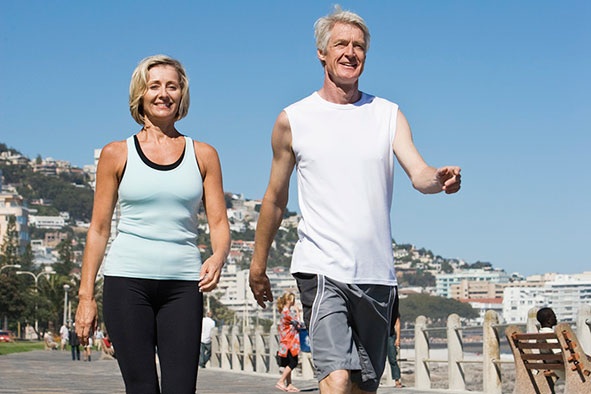 Man and woman walking